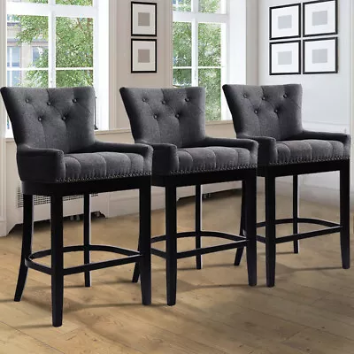 £125.95 • Buy 1/2X Linen Bar Stools High Counter Breakfast Chair Kitchen Pub Restaurant Wooden