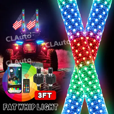 2Pcs Fat 3ft RGB LED Whip Lights Antenna Flag For ATV UTV Can Am X3 Polaris RZR • $204.87