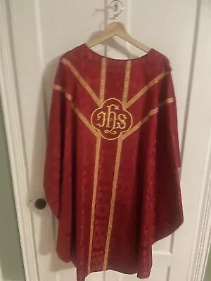 Vintage Red Silk Brocade Chasuble/ Stole • $22