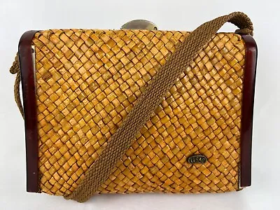 Vintage Le Sac By Ronay Italy Woven Natural Straw & Acrylic Shoulder Bag Purse  • $24.95