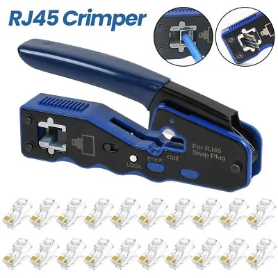 RJ45 EZ Crimper Cat5e 6 7 HD Pass Through Network Connector Crimping LAN Tool AU • $22