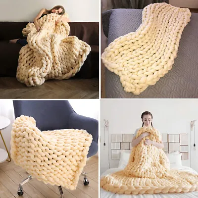 Large Knitted Cable Knit Blanket Sofa Bed Chair Warm Polyester Throw Handmade • £31.95