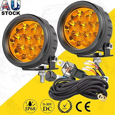 2x 3.5  LED Round Offroad Driving Spot Lights Amber Pods Fog ATV 4WD +Wiring 12V • $47.99