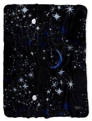$39.99 • Buy New Victoria's Secret Black Blue Moon Stars Sherpa Flannel Blanket Throw Large