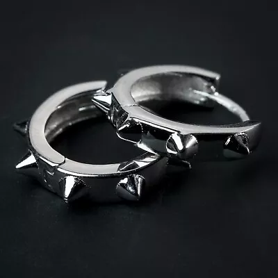 Solid 925 Sterling Silver Mens Small Punk Style Spike Thorn Huggie Hoop Earrings • $14.99