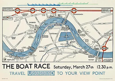 Vintage Railway Poster London Boat Race 1926 Thames Map Oxbridge Art Print A3 A4 • £5.99