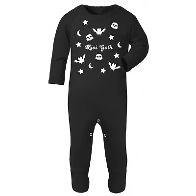 Mini Goth Stars Bats Skulls Moons Rock Baby Grow Romper • £10.50