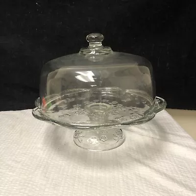 Vintage Anchor Hocking “ Savannah” Cake Stand With Glass Dome Lid • $40