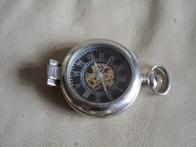 Pocket Watch Retro  Skeleton Mechanical Round Dial Roman Numerals Working • £15