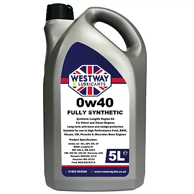 £30.99 • Buy 5L 0W40 WSS-M2C937-A Fully Synthetic Engine Oil 0w/40 - 5 Litres Ford Focus RS