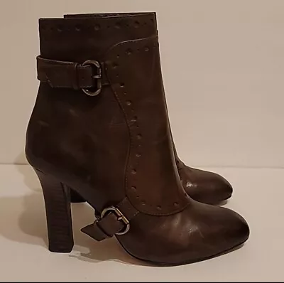 Leon Max (Max Studio) Booties Women's 7.5M Paula Brown Fine Leather Stacked Heel • $65