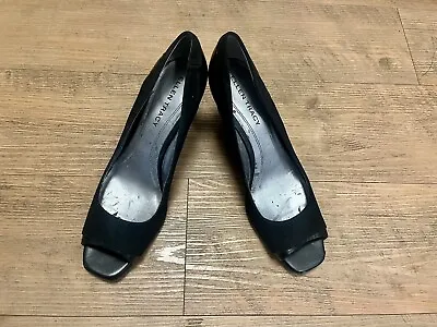 Ellen Tracy Open Toe Wedge Patent Leather Low Heel Womens Shoes 7.5 Pump Slip On • $16