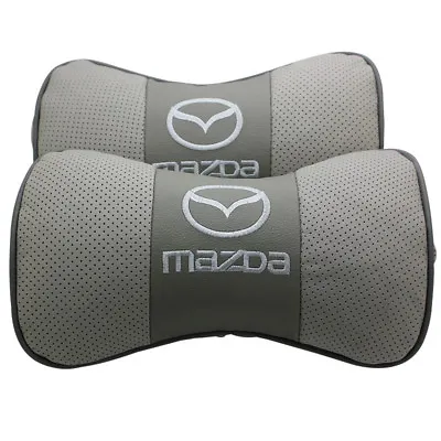 2Pc Gray Real Leather Car Seat Neck Pillow Car Headrest Fit For Mazda Auto • $38