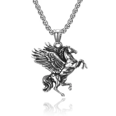 $7.07 • Buy Pegasus Greek Mythology Pendant Chain Necklace Silver Men Stainless Steel Unisex