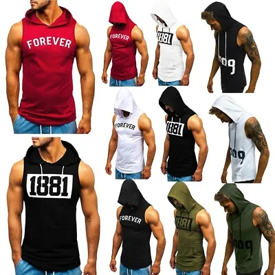 Men's Workout Hooded Tank Tops Bodybuilding Muscle T Shirt Sleeveless Gym Hoodie • $17.96