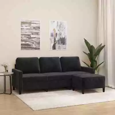 3-Seater Sofa With Footstool Lounge Ottoman Couch Velvet Fabric Black 180cm • $442.91