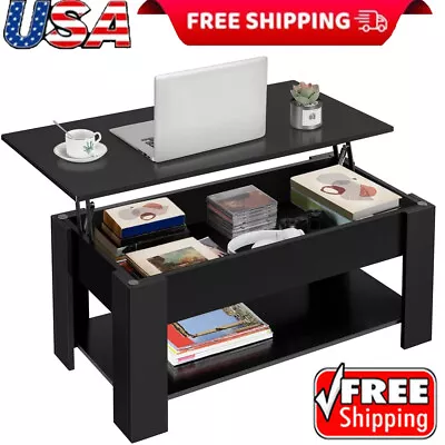 Modern Lift-Top Coffee Table W/ Hidden Compartment & Storage Strong Sturdy Black • $78