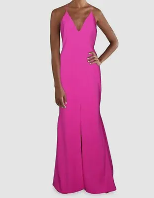 $245 Aidan Mattox Women's Pink Sleeveless V-Neck Crepe Trumpet Gown Dress Size 2 • $68.78