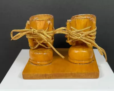 Vintage Wooden Boots With Gold Tone Laces Souvenir Of Malta Montana Figurine • $19.99