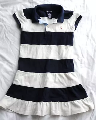 POLO RALPH LAUREN Navy White Stripe Polo Shirt Dress Tennis Ruffled Girls Size 5 • $19.99