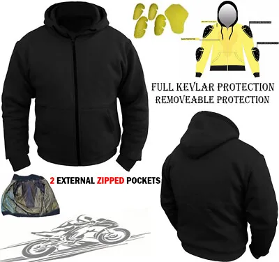 Mens Black Fleece Hoodie With Kevlar Removable Armor Motorbike Motorcycle Jacket • $49.72