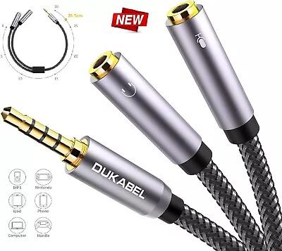 Nylon-Braided  Headset Splitter 3.5mm Jack Separate Headphone & Mic Plug Adapter • $7.49