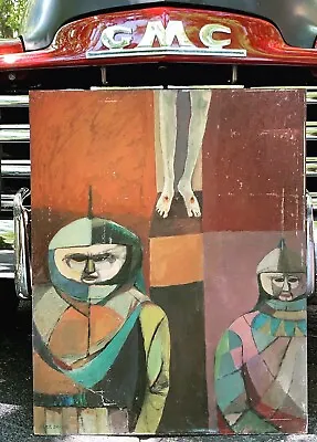 Vintage Abstract Cubist Religious Knights Painting Art Mid Century Modern Signed • $625