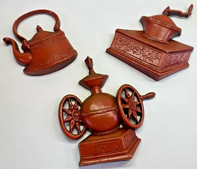 1960s Sexton Cast Metal Wall Decor Lot Of 3 Coffee Teapot  Kitchen Theme • £14.24