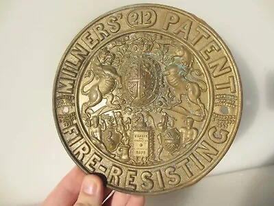 Milners Safe Lock Plaque BRASS Old Victorian Antique Lion Trade Mark • £30