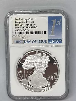 2019 W Proof Silver Eagle Ngc Pf69 First Day Of Issue From Congratulations Set • $35.75