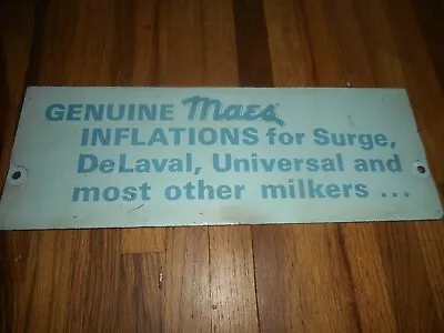 Vintage MAES Farm Dairy Cow Inflations Delaval Milker SURGE Advertising SIGN • $159.95