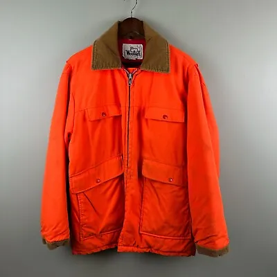 Vintage Woolrich Hunting Jacket Mens XL Blaze Orange Red Quilt Lined Coat • $39.99