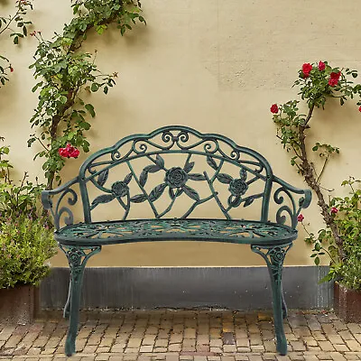 Patio Garden Bench Park Yard Outdoor Furniture Cast Aluminum Porch Chair 2 Color • $79.99