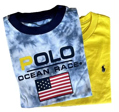 Boys  Ralph Lauren T Shirt Crew Neck 2 Pack Tie Dye Plain Yellow Age 7 • £18.99