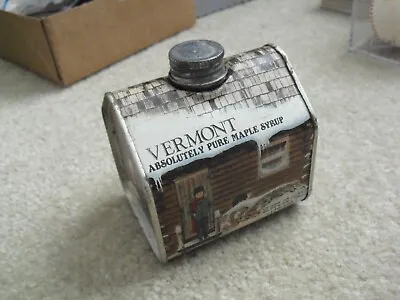 Vintage 1984 Vermont Maple Syrup Log Cabin Metal Empty Tin Container • $25