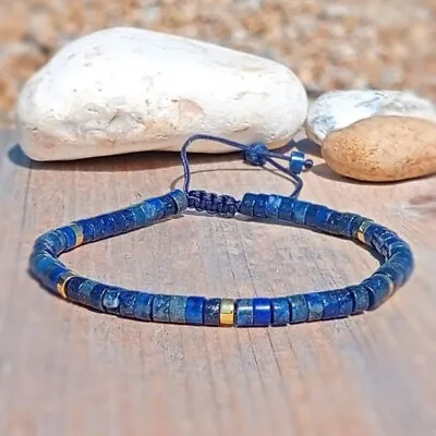 Natural Lapis Lazuli Stone Dainty Bracelet Blue Gemstone Bracelet Minimalist • $11.99