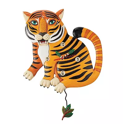 @ ALLEN DESIGNS Wall Clock WILD STRIPES TIGER Animal Swing Pendulum Home Decor • $74