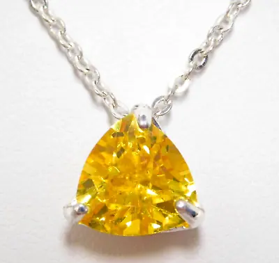 VINTAGE AVON YELLOW CITRINE TRILLION CUT SOLITAIRE 10mm PENDANT NECKLACE 18  • $14