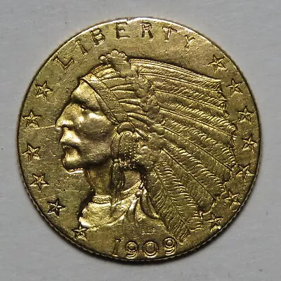 1909 US $2.50 Gold Quarter Eagle - Incuse Indian Head 2 1/2 • $493.14