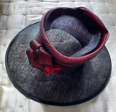 Tricia  Natural Fibres Hat With Bow Ascot Wedding Black & Red • £15