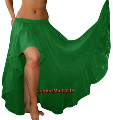 Emerald Green Chiffon Ruffle Slit Skirt Gypsy Flamenco Tribal Belly Dance Skirt • $31.34