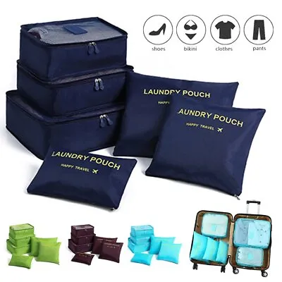 $9.90 • Buy 6Pcs Packing Cubes Travel Pouches Luggage Organiser Clothes Suitcase Storage Bag