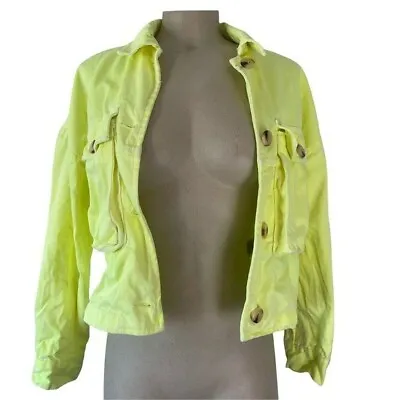 $19 • Buy ZARA Women's Oversized Neon Yellow Full Button Front Jean Denim Jacket Size XS