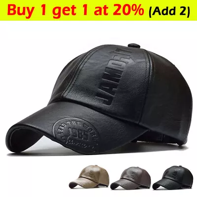 Winter Windproof And Warm Leather Baseball Cap Snapback Hat Golf Cap • £7.79