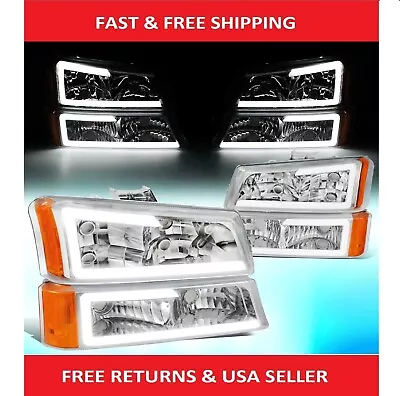 For 2003-2007 Silverado Avalanche LED DRL Bar Headlight Bumper Lamp Chrome/Amber • $139.19