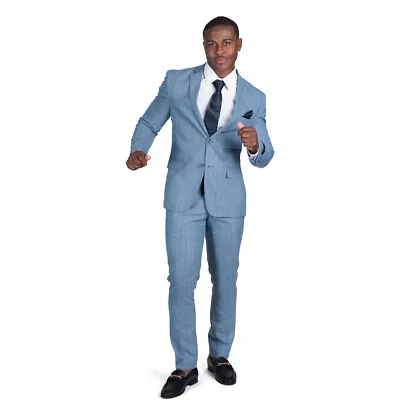 Slim Fit Pinstripe Mens Suit Slate Blue Line 2 Button Notch Lapel AZAR MAN MAN • $99