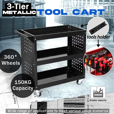 $58.14 • Buy 3-Tier Tool Cart Parts Storage Tool Trolley Mechanic Handyman Heavy Duty Steel