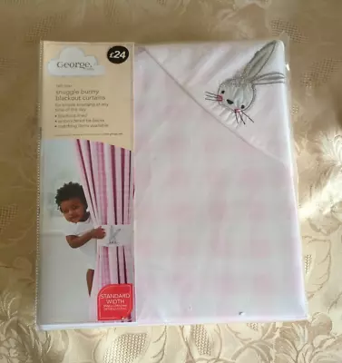 Snuggle Bunny Black Out Curtains George Baby  Pink Gingham 66  X54  • £13