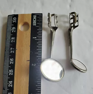 2 Vintage Dentist Medical Mirrors Machine Tools Clamps On Ends For Attach Handle • $7.95