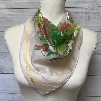 Vintage Dandy Hand Printed Nylon New Zealand Flowers Floral Sheer Scarf • $9.99